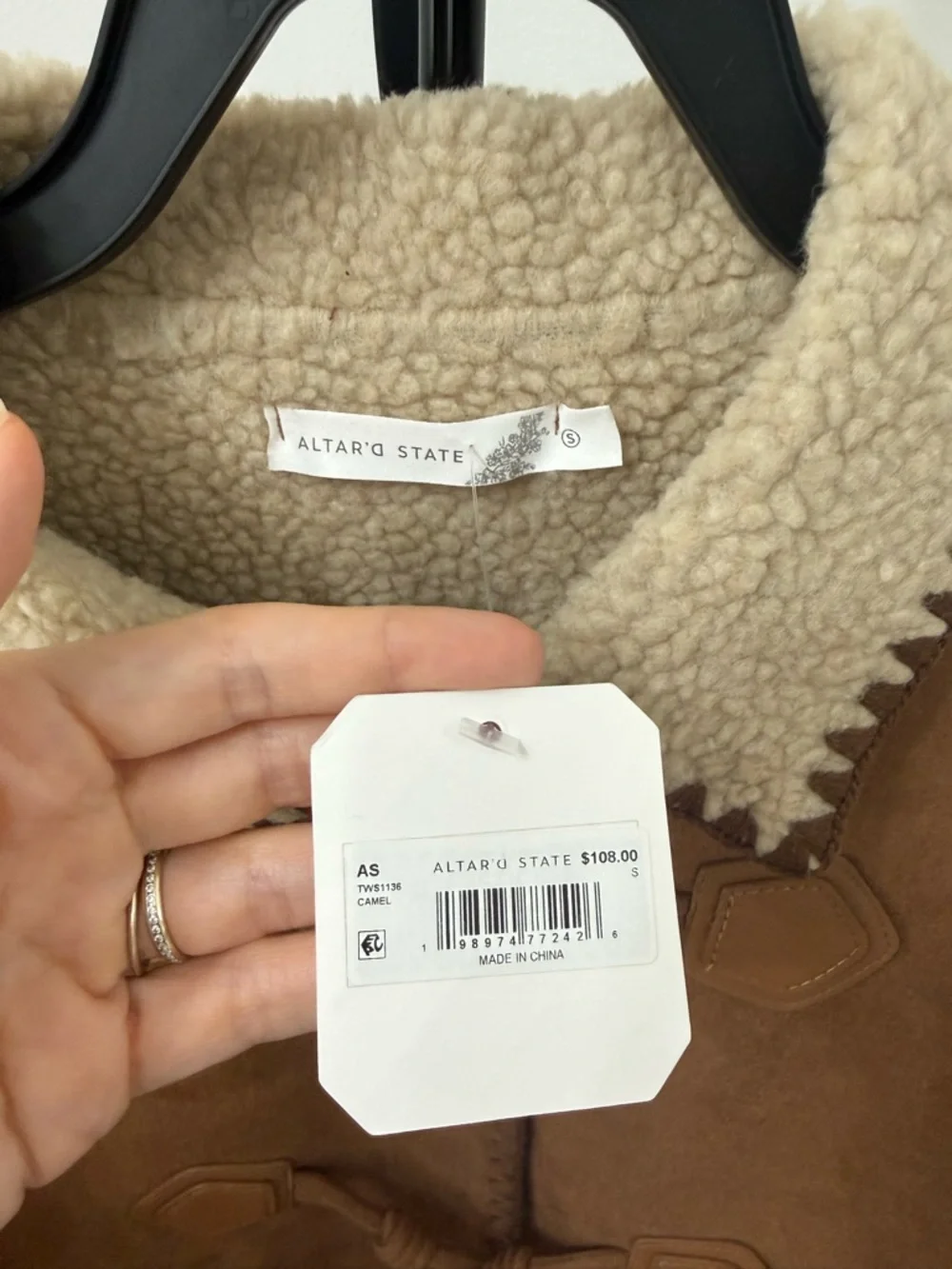 Altar'd State Camel Brown Suede Sherpa-Trim Toggle Jacket - Picture 5 of 6